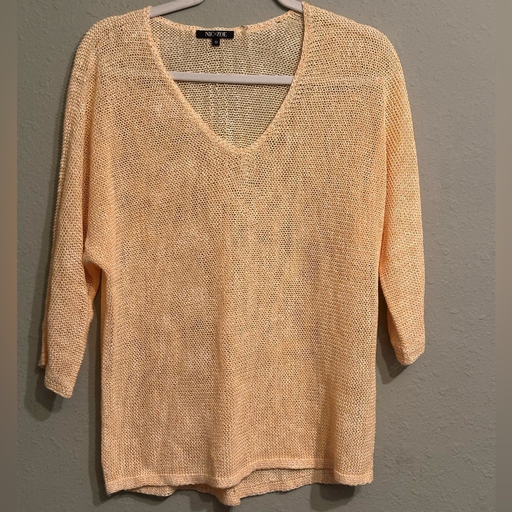 NIC+ZOE Womens Sunkissed Linen V-Neck Pullover Sweater